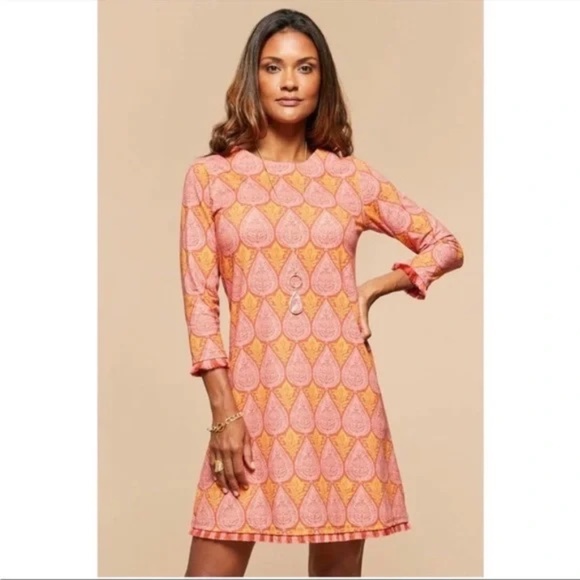 Spartina 449 Dresses & Skirts - SPARTINA 449 Island Fringe 3/4 Sleeve Dress  Pink House Boho Paisley
